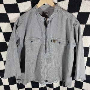 Vintage Big Bill Shirt 2XL Blue White Hickory Stripe Quarter Zip Thrashed Y2K